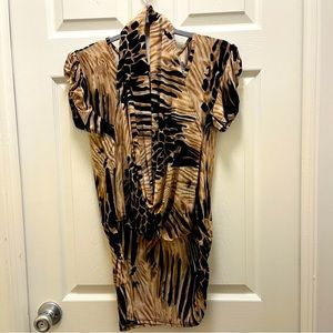 Animal Print Cheetah Shirt with Attached Neck Scarf and Sequin Heart